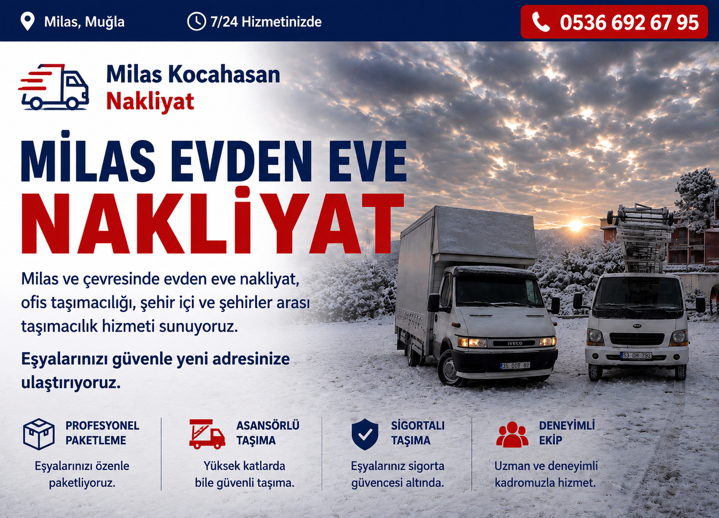 Milas Kocahasan Nakliyat kamyonları ile Milas’ta evden eve nakliyat, asansörlü taşıma, şehir içi ve şehirler arası taşımacılık hizmeti